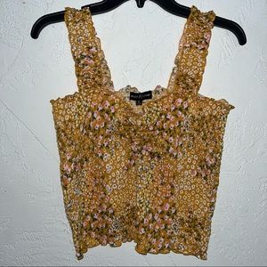 Yellow Floral Smocked Tank Top